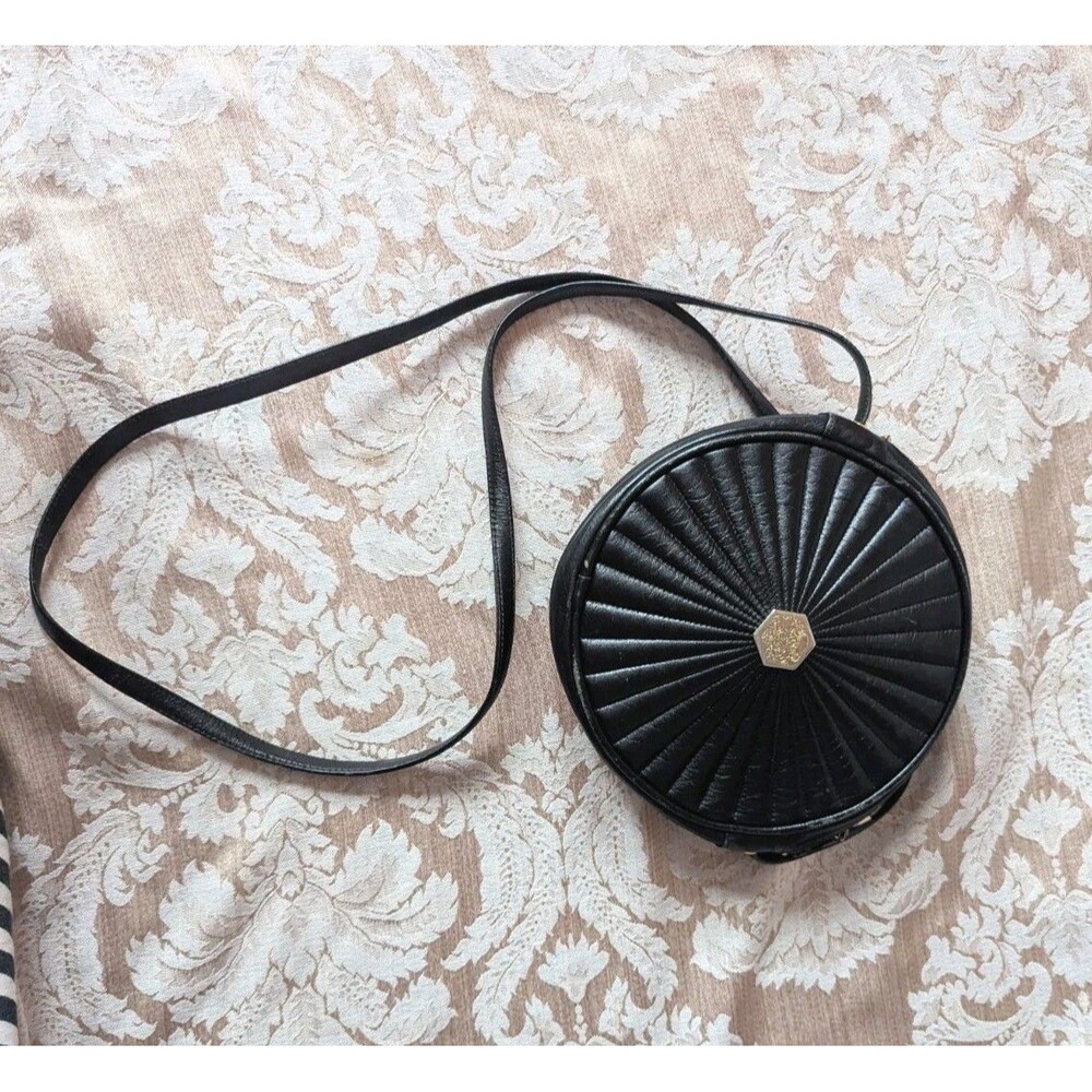 Vintage Revillon Paris Made in France Black Leather Circle Crossbody Purse